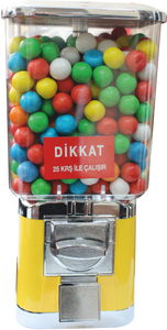 Mini Máquina Expendedora de Chicles Operada con Monedas, de Plástico Amarillo, Manual, Funcionamiento con 25 Krs, para Uso en Centros Comerciales, Personalizable en Inglés - Product Image 1