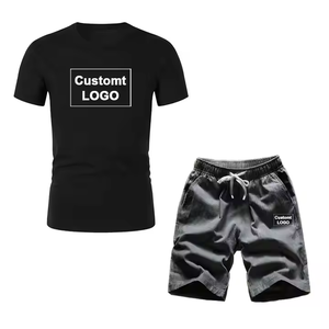 Ensemble de course d'été de style de rue pour hommes, short tricoté respirant avec t-shirt imprimé pour les activités de plein air - Product Image 1