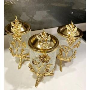 Cada Tipo de personalización disponible Juego de 3 vidrios transparentes de calidad superior con tapa superior de metal y mármol blanco y recipiente base - Product Image 6