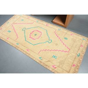Alfombra de lana beige Bohemia grande 3,3X7,1 pies diseño de retazos de estilo clásico turco para dormitorio pasillo rectángulo 4m de ancho látex - Product Image 4