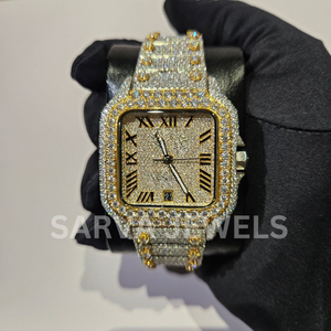 Montre mécanique de luxe haut de gamme, design carré, acier inoxydable, verre, étanche, mouvement ETA, date automatique, moissanite VVS - Product Image 4