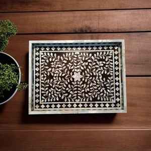 Premium Natural Craft Mother of Pearl Inlay Tray Classic Handmade Finish Designed for Coffee Table, Console & Decorative Display - Product Image 2