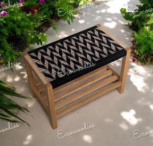 Belle décoration de la maison Art-Tabouret en corde de jute en bois Tabourets Ottoman Console incrustée d'os Article cadeau Décoration de la maison et du salon - Product Image 6