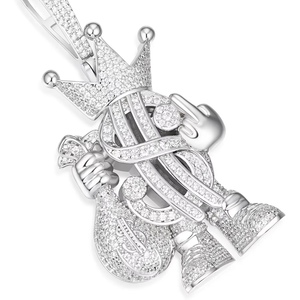 จี้เพชรโมอิสซาไนต์ทรงกลมเจียระไนแบบบริลเลียนท์ ดี-คัลเลอร์ ดอลลาร์คิง ประดับด้วยเงินแท้ 925 ชุบโรเดียม ดีไซน์มงกุฎ สำหรับงานปาร์ตี้ - Product Image 1