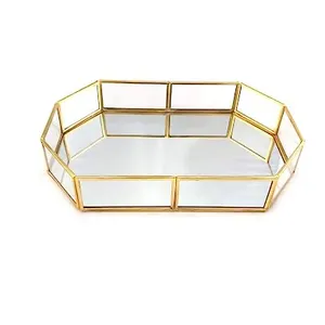 金镜时尚化妆展示新设计珠宝金属边框玻璃盒子托盘家居装饰餐饮桌面