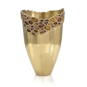Glossy Antique Gold <b>Ribbed</b> Brass Flower <b>Vase</b> for Home and Office Desktop Decorative Accent Metal Flower <b>Vases</b> - Product Image 3