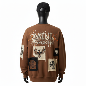 Sweat-shirt pour femme en coton, tissu tendance, panneaux de patchwork, logo brodé personnalisé, style streetwear, sweat-shirts respirants pour femme - Product Image 2