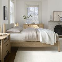 Base de Cama King Size de Madera de Teca Sólida con Cabecera Tapizada, Color Natural, Diseño Moderno para Muebles de Dormitorio