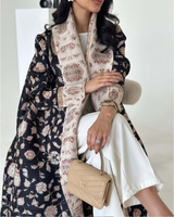 Nouvelle Robe Kaftan Abaya Thobe Thawb en Polyester à Manches Longues, Taille Unique, Motif Floral Peint, Longueur Cheville, Idéale pour la Plage - Collection 2026