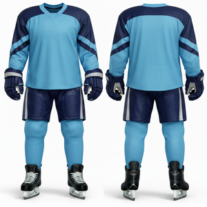 Uniforme Profesional de Hockey sobre Hielo Azul Cielo y Azul Marino - Diseña Tu Propio Logotipo Ropa Deportiva Jersey de Entrenamiento con Doble Chevron - Product Image 3