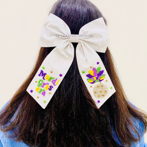2025 Nueva colección estilo Mardi Gras lazo de cola de cocodrilo hecho a mano aspecto relajante de moda indio hecho a mano con cuentas arco niñas - Product Image 4