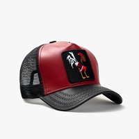 Gorra Trucker Unisex de Cuero Negra/Roja con Logotipo Personalizado de Gallo, Estrella Dorada, Gorra de Béisbol de Alta Calidad con Visera Curva para Exteriores y Playa