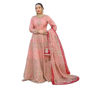 Ethnic Designer Pakistani Embroidered Long Gown frock Wedding and Party wear fancy Clothing for Women Wedding Embroidered suits