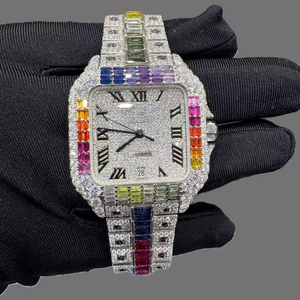 นาฬิกาควอตซ์หรูหราแบบยูนิเซ็กซ์ ขายส่ง ดีไซน์เรียบง่าย สี่เหลี่ยมจัตุรัส สแตนเลสสตีล ประดับเพชรและมอยส์ซาไนต์ แฟชั่น กระจก - Product Image 1