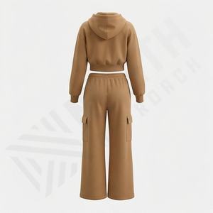 Custom Logo Women Long Sleeved Sweatshirt Jogger Track Suit Zipper Crop Hoodie Suit Women Two Piece Sportswear Set Active - Product Image 2