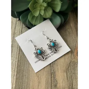 Boucles d'oreilles pendantes Thunderbird en argent sterling et turquoise Genevieve Francisco Kingman - Product Image 3