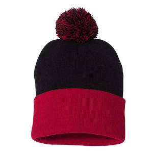 Bonnet en tricot personnalisé de couleur d'équipe, bonnet à pompons, bonnet en tricot à pompons à revers gaufré - Product Image 1