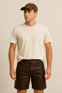 Pantalones Cortos Clásicos de Cuero Genuino para Hombre con Bolsillos Laterales, Ropa Casual y Urbana - Product Image 4