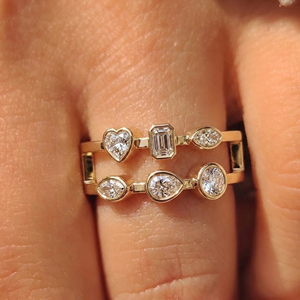 Luxury <b>Rings</b> 14k Pure <b>gold</b> Double Band <b>Ring</b> Bezel <b>Set</b> Heart Emerald Marquise Round Lab grown Diamond Engagement <b>Rings</b> Women Gift - Product Image 1