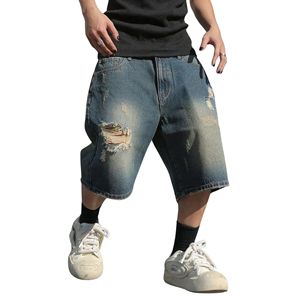 Short d'été en denim de coton pour hommes, coupe ample, taille élastique extensible, cordon de serrage, tissage tricoté et respirant, Streetwear bleu uni - Product Image 5