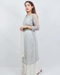 Conjunto de traje elegante bordado de rayón para mujer, ropa de fiesta festiva, Salwar Kameez Dupatta, Ropa Étnica de invierno, gris - Product Image 3