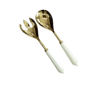 <b>Flatware</b> <b>Set</b> Manufacturer of Unbeatable Quality Stainless Steel Material Gold Polished With Resin Handle Salad Serving <b>Set</b> - Product Image 1