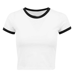 Ras du cou léger sonnerie femmes haut court t-shirts tissu ultra doux t-shirts sonnerie t-shirts jaune teint avec anneau noir - Product Image 6