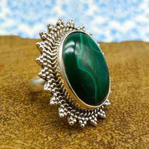 Bague en argent sterling 925 faite à la main Malachite Gemme Unique Style Boho Mariage Diamant Perle Réglage Artisan Fine Jewelry - Product Image 2