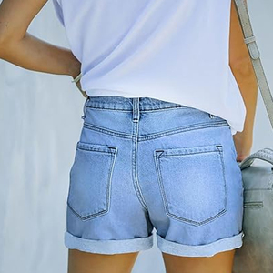 Novedades Pantalones cortos de cintura alta para mujer Pantalones cortos calientes Pantalones cortos casuales con cintura ajustable Pantalones cortos elásticos para mujer - Product Image 3