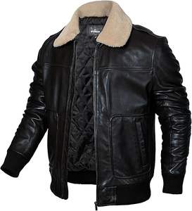 Chaqueta de Motociclista de Cuero Marrón para Hombre GLOBAL EDGE GPG-324, Forro de Sherpa Extraíble, Diseño Transpirable de Manga Larga para Invierno - Product Image 1