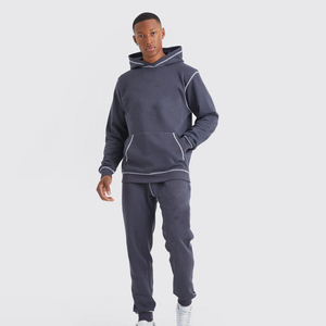 Winter Solid Pullover <b>Tracksuit</b> 100% Cotton Custom Logo Stacked Sweatpants and Oversized Hoodie Set - Product Image 1