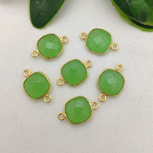 10MM Cushion Gemstone Charm Connector | Gold Plated Double Bail DIY Jewelry Wholesale - Product Image 6