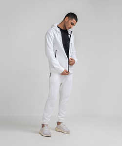 Sweat à capuche zippé blanc de qualité supérieure pour hommes Design minimaliste athlétique élégant pour la mode urbaine Tissu respirant pour un confort tout au long de la journée - Product Image 4