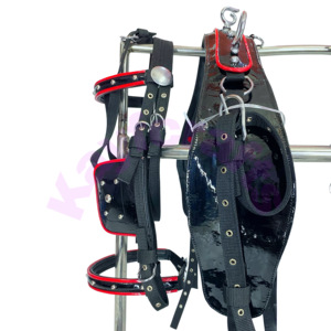 Ensemble de harnais de conduite de cheval en nylon à passepoil noir rouge breveté entièrement rembourré avec raccords en nickel pour chariots tirés par des chevaux - Product Image 3