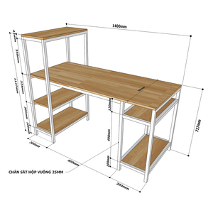 Integrated Bookshelf <b>Computer</b> <b>Desk</b> with Iron Frame and Rubber Wood COD68050 - Product Image 5