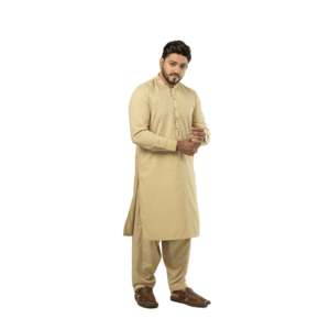Insight International <b>Men's</b> Khaki Color Cotton Loose Fit Plain Dyed Digital Print Modern Style Salwar Kameez Made Pakistan Stock - Product Image 3