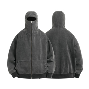 Vente chaude Hommes À Capuche En Coton Lourd Cagoule Ninja À Capuche Acid Washed Full Zip Up Masqué Zipper Hoodies Pour Hommes - Product Image 1