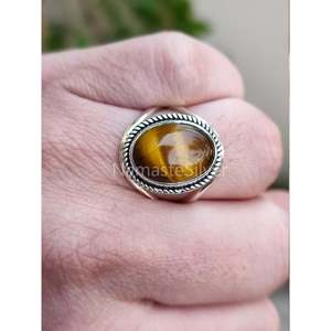 Handmade 925 Sterling <b>Silver</b> Women's Boho <b>Ring</b> Natural Tigers Eye Oval <b>Silver</b> <b>Statement</b> <b>Ring</b> for Gift - Product Image 3