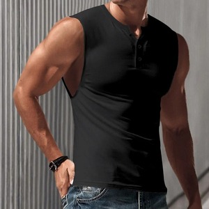 2025 été fitness bouton col en v maillot de corps hommes sans manches débardeurs course ample T-shirt gym hommes sport gilet respirant hauts - Product Image 1