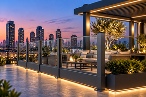 Pergola extérieure en aluminium avec revêtement en poudre 120x140 avec verre trempé et système de ventilation motorisé - Product Image 3