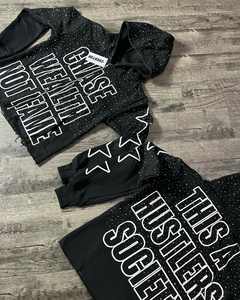 Sweat à capuche imprimé bouffant personnalisé de haute qualité 500gsm strass en détresse soleil délavé à l'acide fermeture éclair recadrée sweat à capuche Boxy pour hommes - Product Image 6