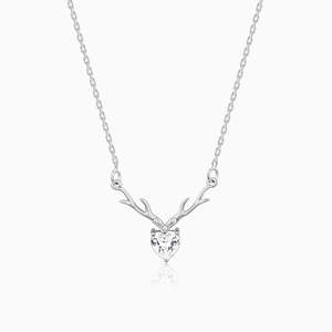 สร้อยคอจี้รูปหัวใจเขากวางชุบเงินทิเบตประดับเพชรซิคอน ยี่ห้อ Danta Gems ความยาว 45 ซม. + 5 ซม. ปรับได้ ใส่สบายผิว เหมาะสำหรับผู้หญิง สไตล์โรแมนติก - Product Image 1