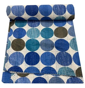 Manta de Algodón Orgánico Hecha a Mano con Estampado de Lunares Turquesa, Acolchada con Kantha, para Uso en Hoteles, para Todas las Estaciones, 85x55 cm - Product Image 2