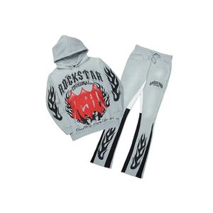 Trending Quality Clothing OEM Manufacturers Custom Logo Mens Hoodies Print Straight Vintage Streetwear Tracksuits - Product Image 3