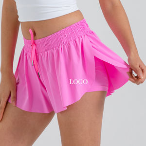 Shorts de sport pour femmes à double couche, élastiques, à motif uni, pour yoga, course à pied, entraînement, été, lavés, respirants, extensibles dans les quatre sens - Product Image 3