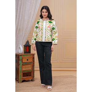 Handmade Indian Cotton Quilted <b>Jacket</b> Ladies Floral Print Coat Reversible Feathers Varsity Boho <b>Short</b> Long Winter Autumn - Product Image 4