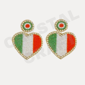 Bella Maddison <b>Vintage</b> Designer Beaded <b>Earrings</b> Unisex Patriotic Memorial Day Orange White Blue Wedding Glass Beads CRYSTAL - Product Image 5