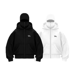 Sudadera con capucha de pasamontañas con cremallera completa de Terry francés de doble capa para hombre con estampado bordado - Product Image 5