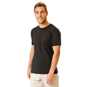 T-shirt noir d'été, col rond, jersey de coton, coupe classique, manches courtes, col rond, 60% coton, 40% polyester - Product Image 1
