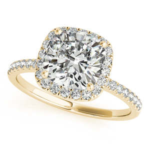 Cushion Diamond Halo Bridal <b>Set</b> with French Pave 18K Yellow Gold 0.84ct - Product Image 4